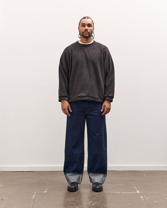 Kapital Reverse Fleece Big Crew Sweatshirt, Black