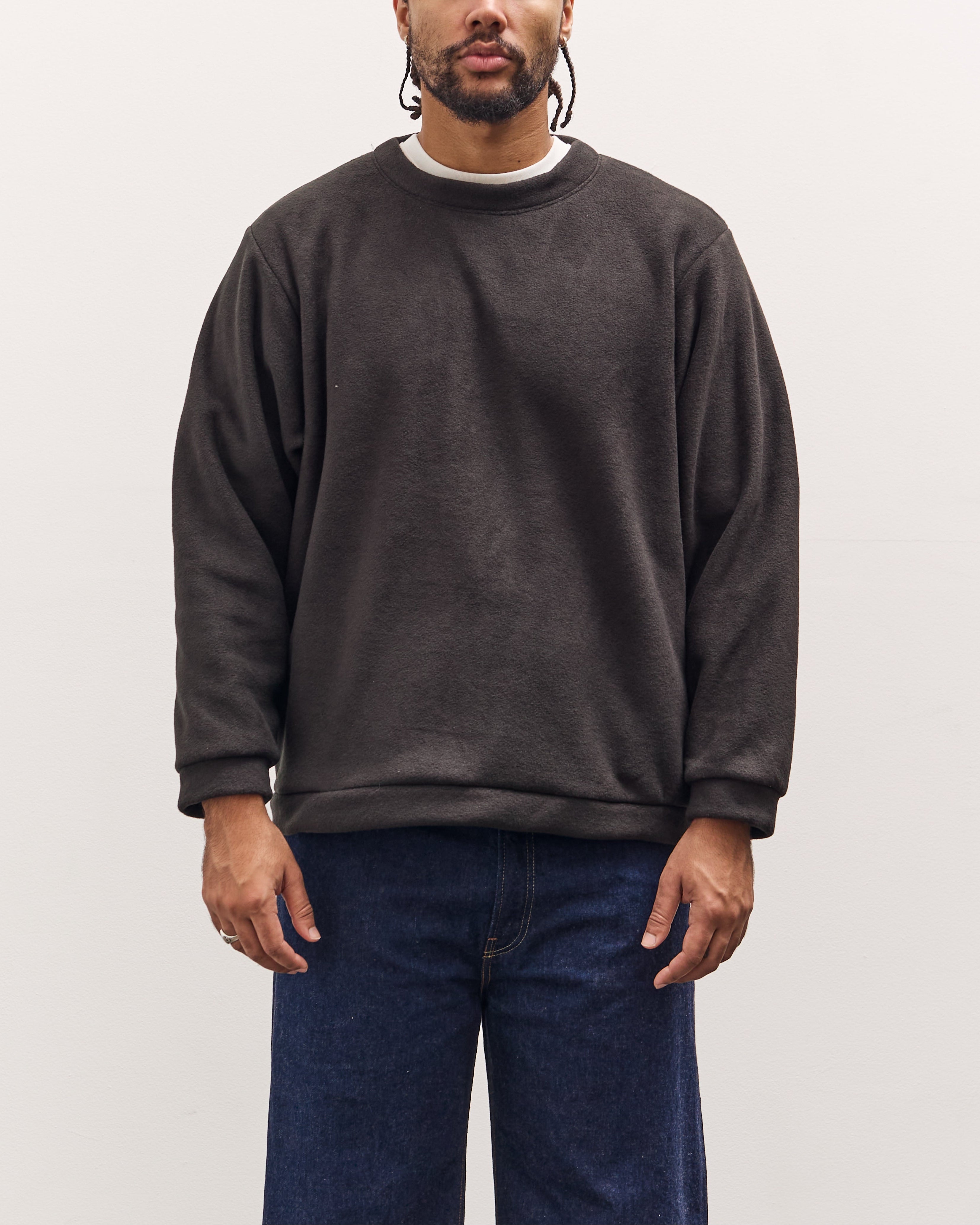 Kapital Reverse Fleece Big Crew Sweatshirt, Black – Glasswing