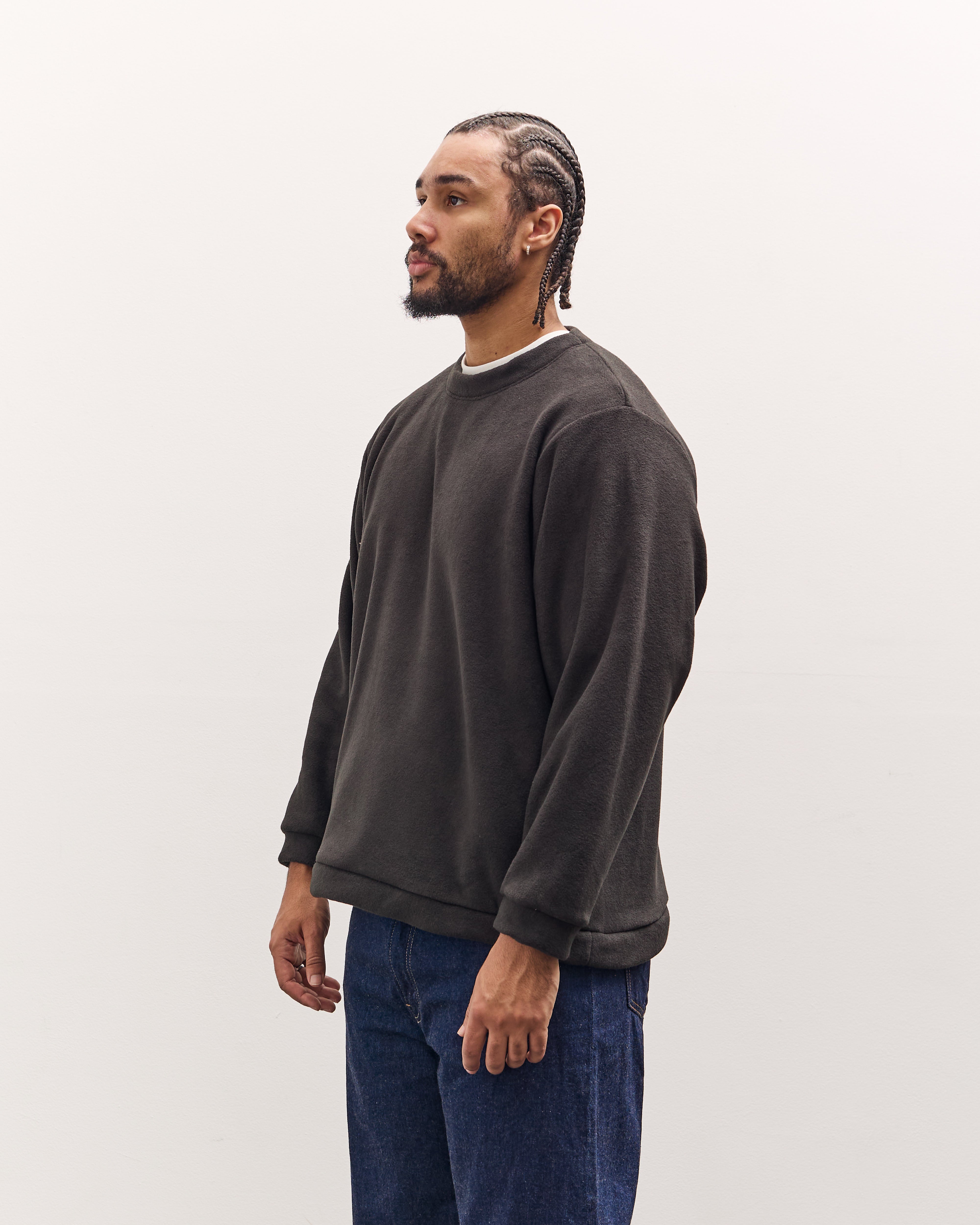 Kapital Reverse Fleece Big Crew Sweatshirt, Black – Glasswing