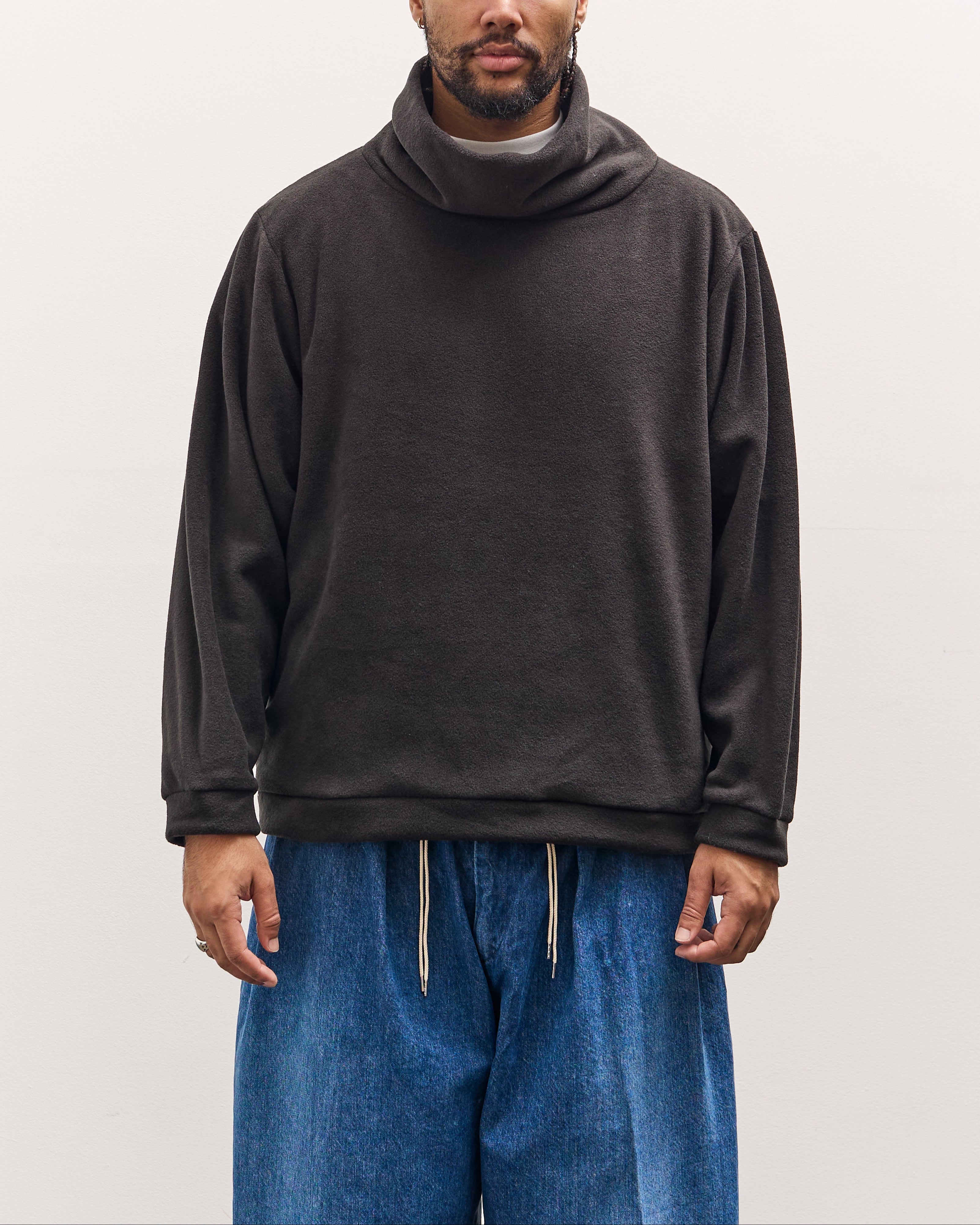 Kapital Reverse Fleece Big High Neck Sweatshirt, Black – Glasswing