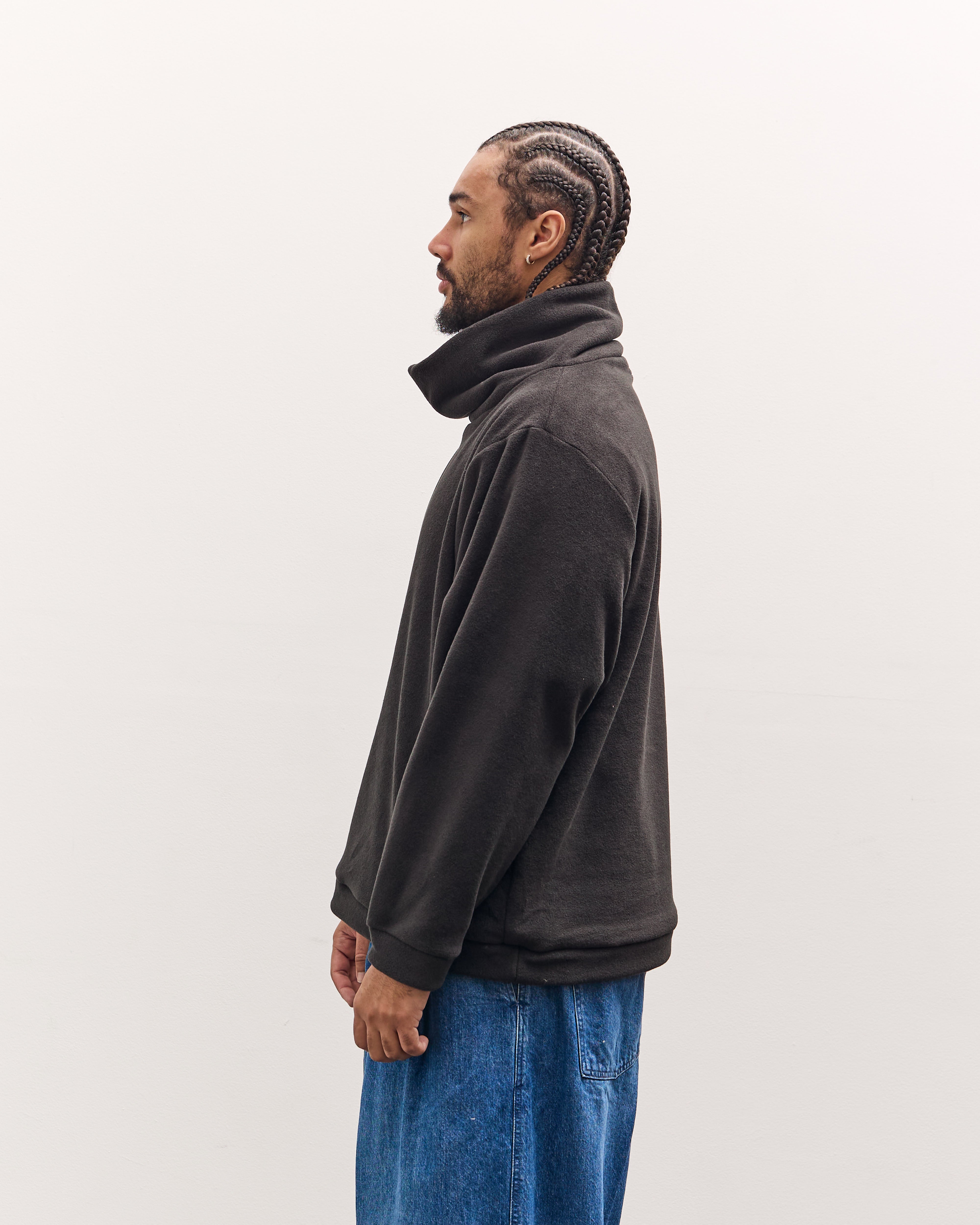 Kapital Reverse Fleece Big High Neck Sweatshirt, Black – Glasswing