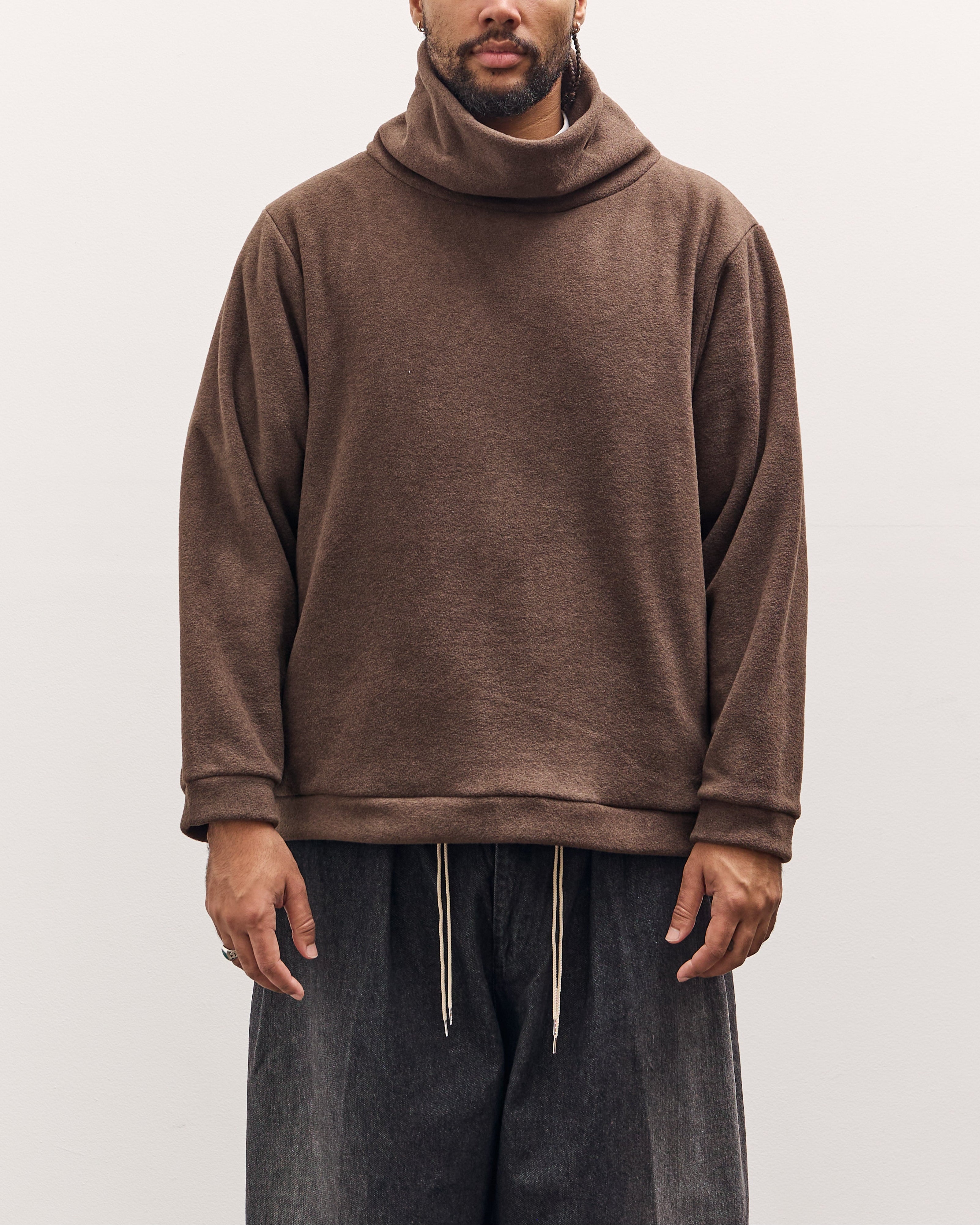 Kapital Reverse Fleece Big High Neck Sweatshirt, Brown – Glasswing