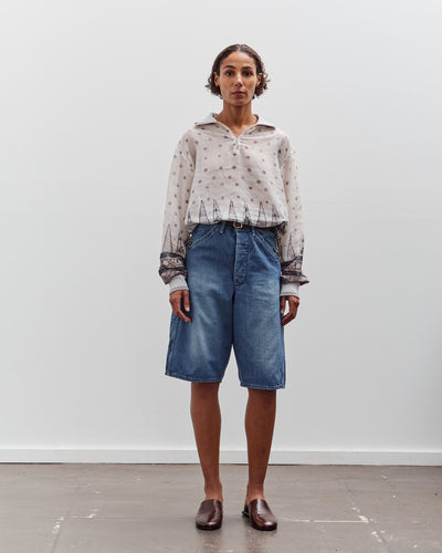 Kapital Sheer Sarasa Calico Gathered Sleeve Blouson, Ecru