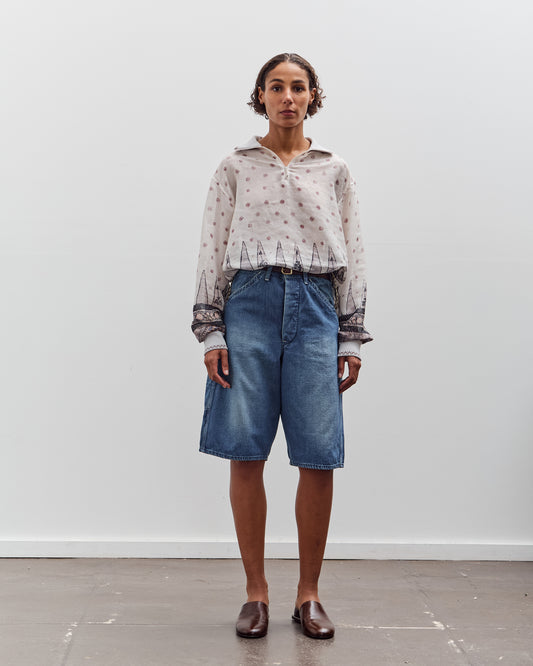 Kapital Sheer Sarasa Calico Gathered Sleeve Blouson, Ecru