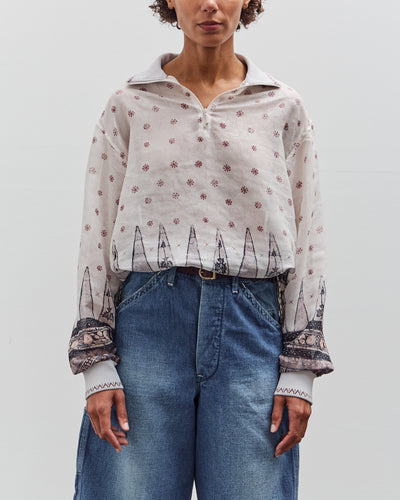 Kapital Sheer Sarasa Calico Gathered Sleeve Blouson, Ecru