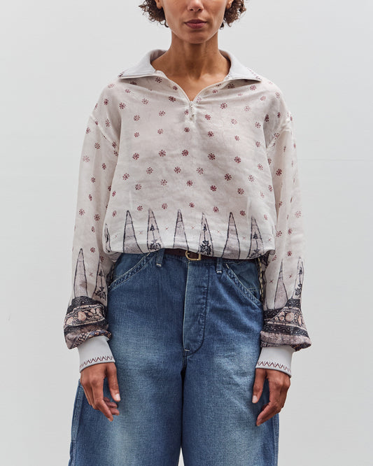 Kapital Sheer Sarasa Calico Gathered Sleeve Blouson, Ecru