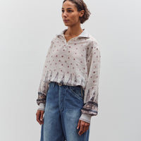 Kapital Sheer Sarasa Calico Gathered Sleeve Blouson, Ecru