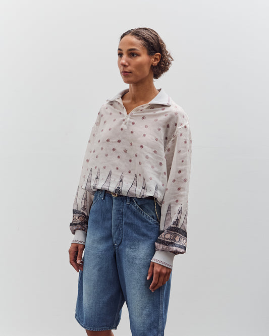 Kapital Sheer Sarasa Calico Gathered Sleeve Blouson, Ecru