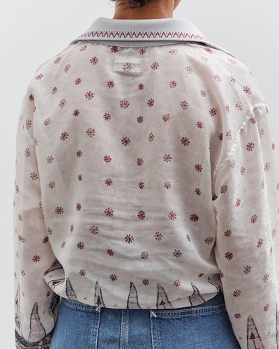 Kapital Sheer Sarasa Calico Gathered Sleeve Blouson, Ecru