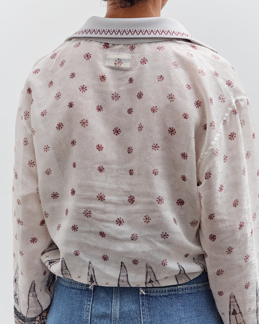Kapital Sheer Sarasa Calico Gathered Sleeve Blouson, Ecru