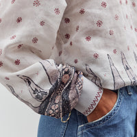 Kapital Sheer Sarasa Calico Gathered Sleeve Blouson, Ecru