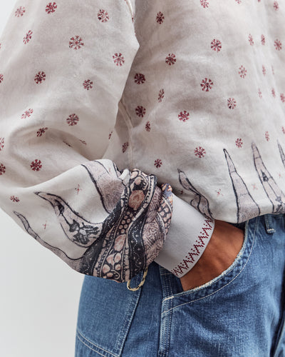 Kapital Sheer Sarasa Calico Gathered Sleeve Blouson, Ecru