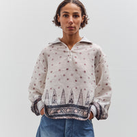Kapital Sheer Sarasa Calico Gathered Sleeve Blouson, Ecru