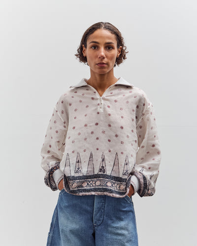 Kapital Sheer Sarasa Calico Gathered Sleeve Blouson, Ecru