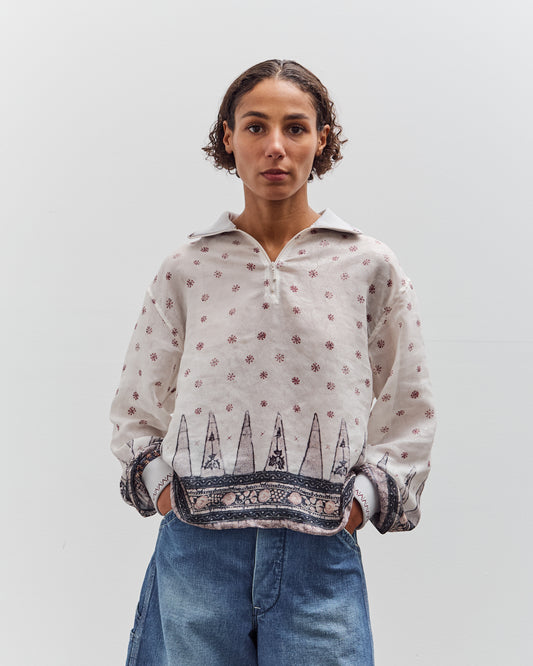 Kapital Sheer Sarasa Calico Gathered Sleeve Blouson, Ecru