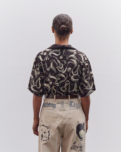 Kapital Silk Rayon Okura Short Sleeve Camp Collar Shirt, I-B