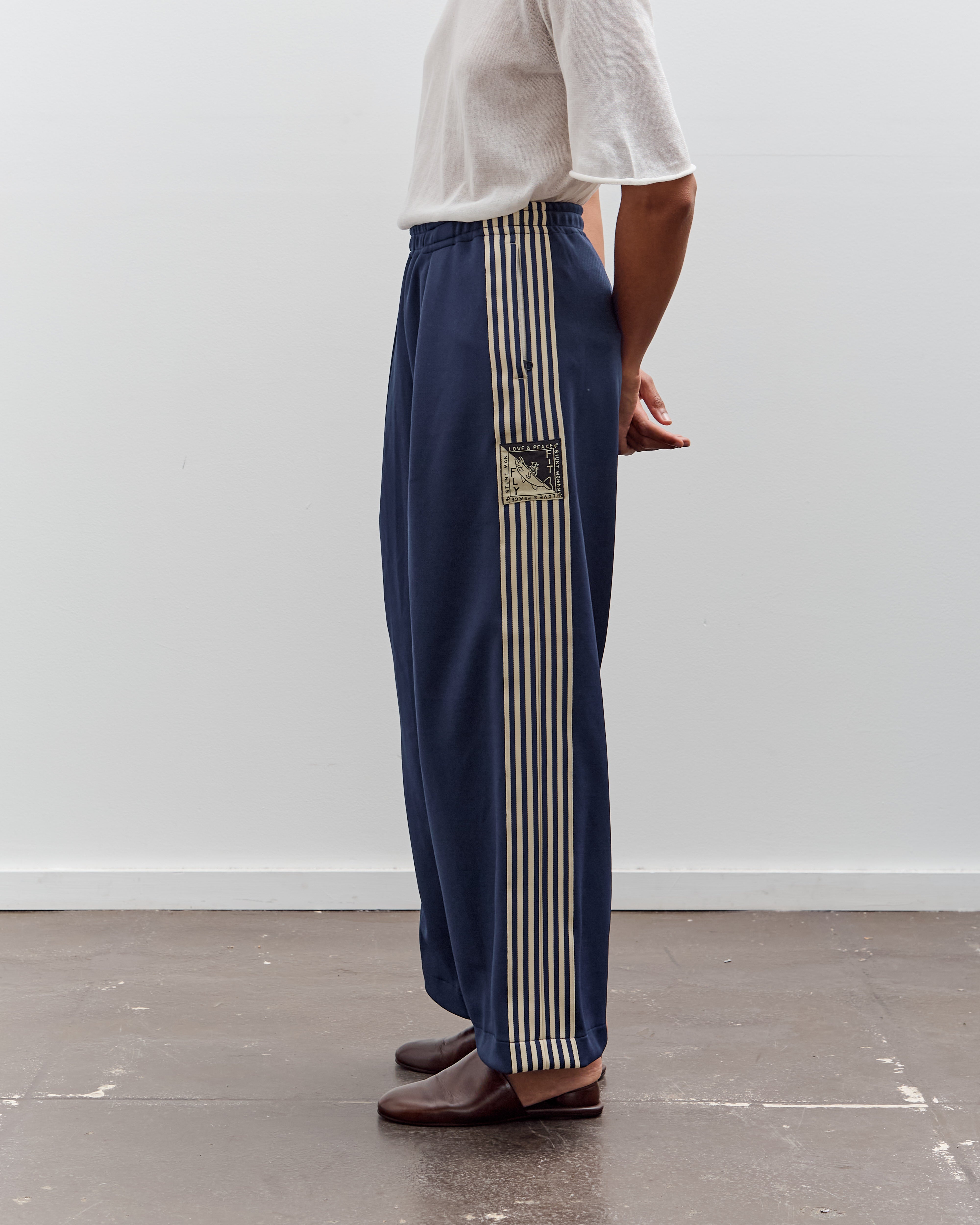 kapital スムースジャージ サイズ1 ネイビー Kapital Smooth Jersey Baggy Track Pants (BannerStripe), Navy