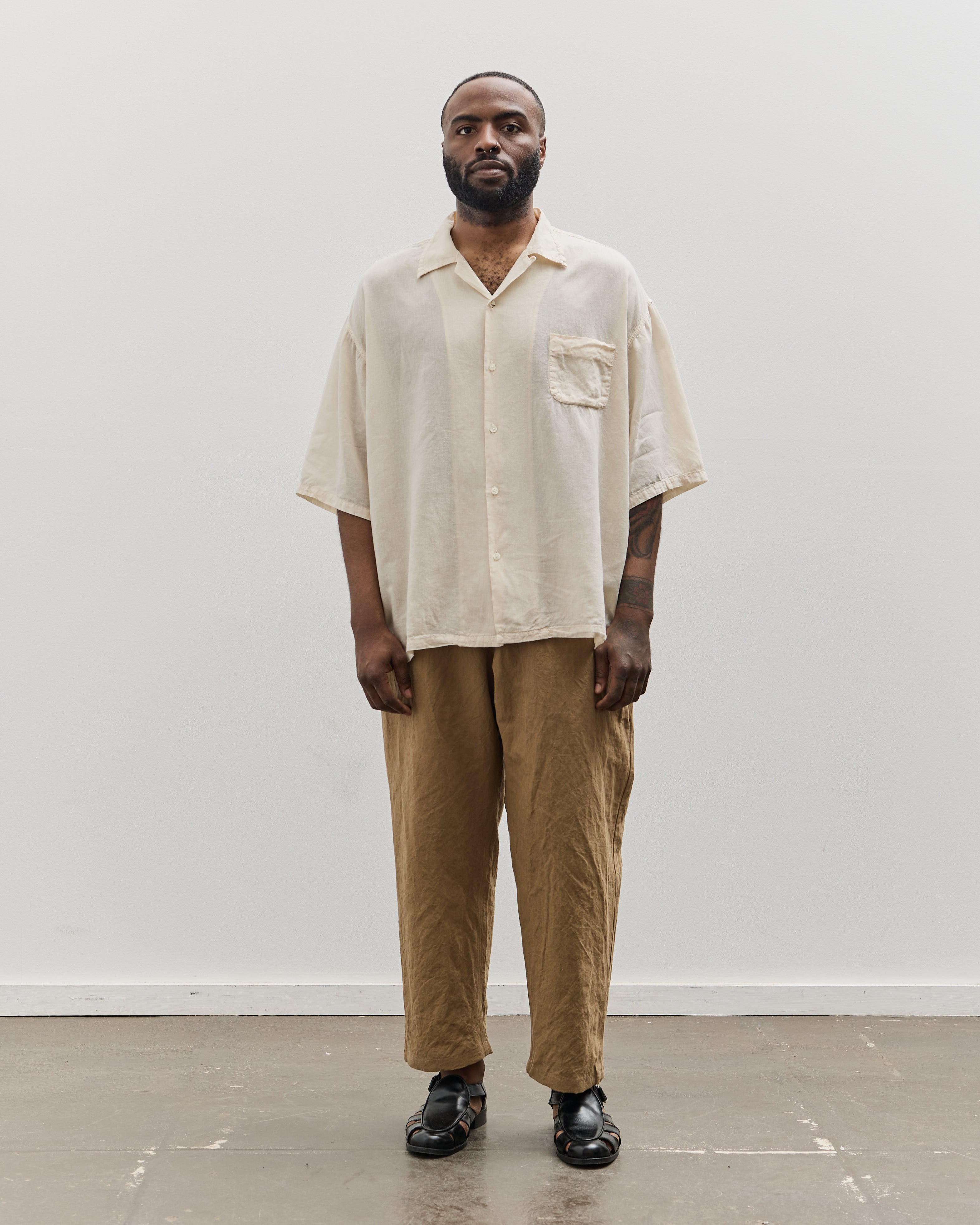 Kapital Unisex Soft Linen Open Collar Big Shirt, Ecru
