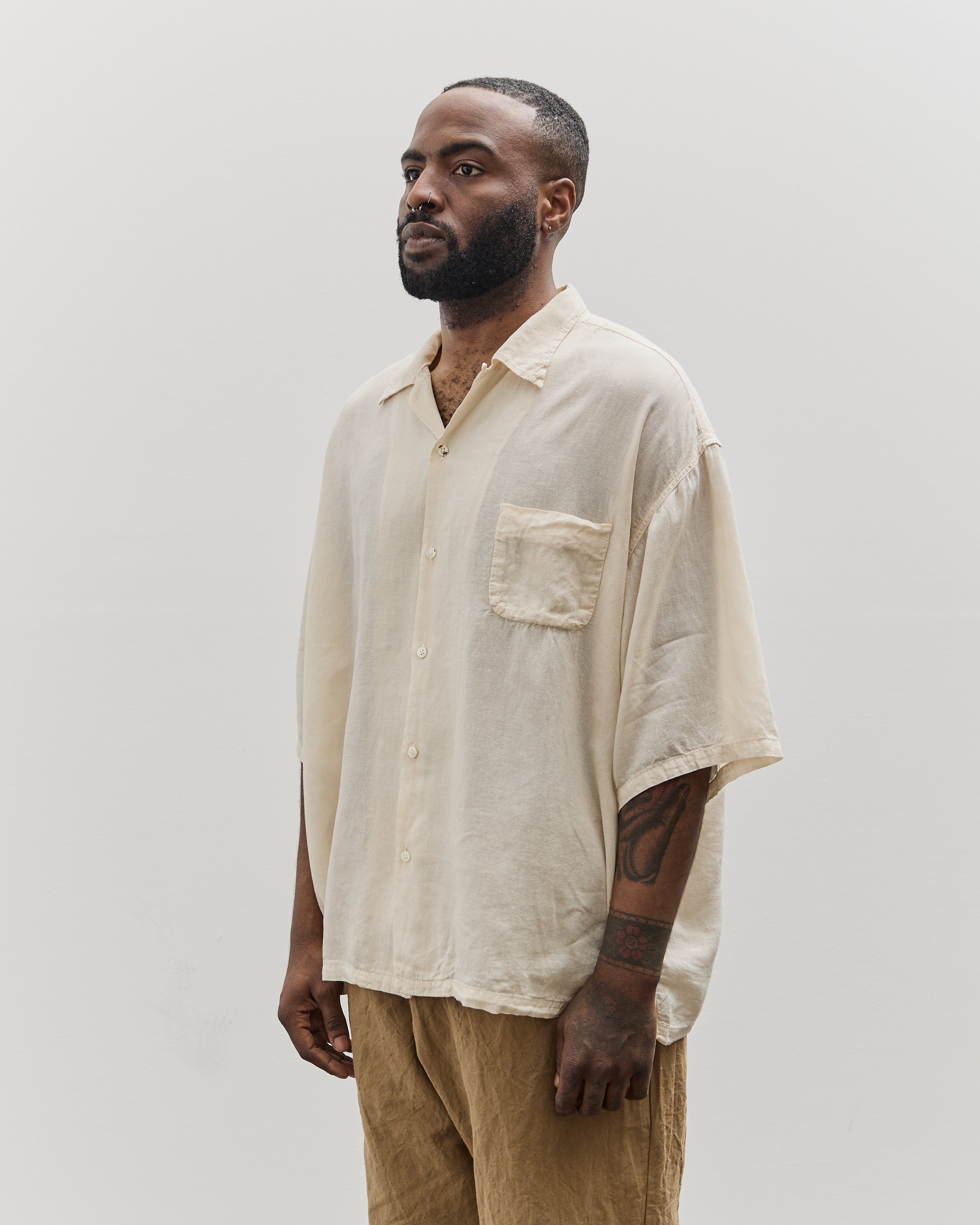 Kapital Unisex Soft Linen Open Collar Big Shirt, Ecru – Glasswing