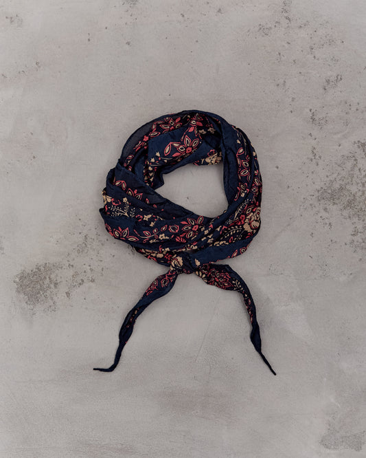 Kapital Washer Silk Neckerchief, Churchill Garden, Navy