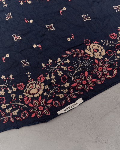 Kapital Washer Silk Neckerchief, Churchill Garden, Navy