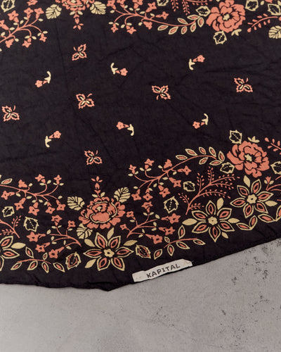 Kapital Washer Silk Neckerchief, Churchill Garden, Black
