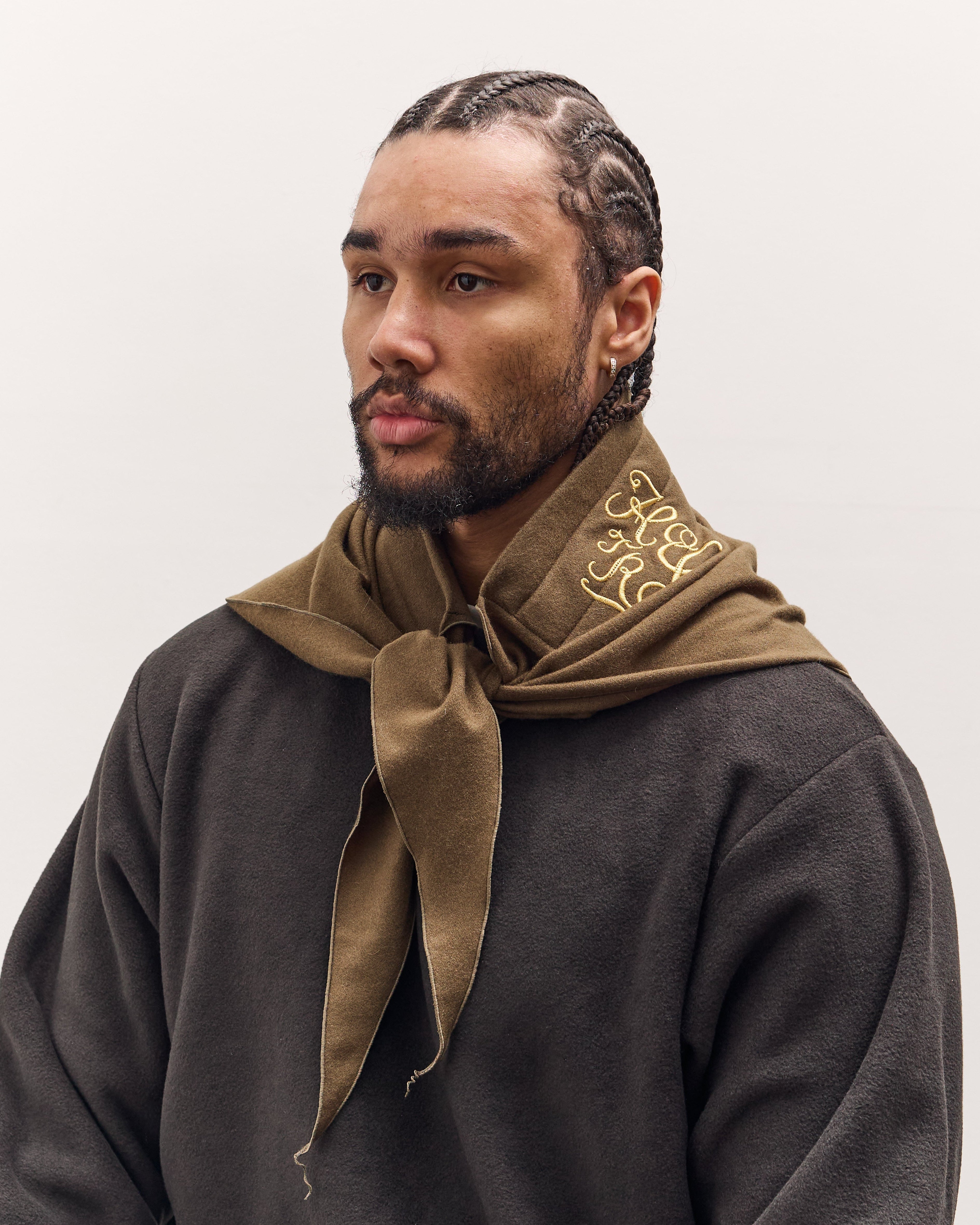 帽子 ca4la KNIT HOOD BABUSHKA Kapital Wool Royal Babushka, Kountry Embroidery, Khaki – Glasswing