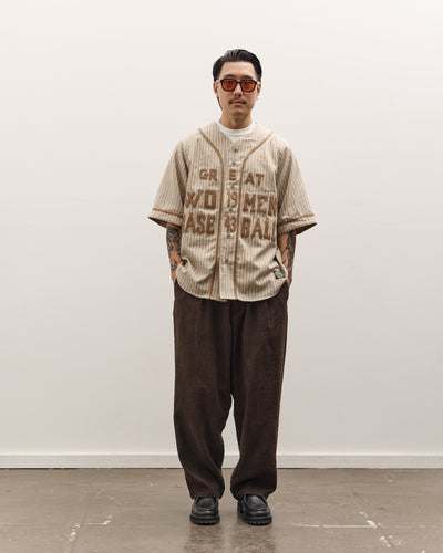 Kapital Wool Thin Stripe Great Women Baseball Shirt, Ecru