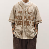 Kapital Wool Thin Stripe Great Women Baseball Shirt, Ecru