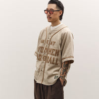 Kapital Wool Thin Stripe Great Women Baseball Shirt, Ecru