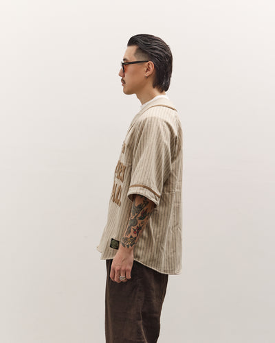 Kapital Wool Thin Stripe Great Women Baseball Shirt, Ecru