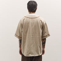Kapital Wool Thin Stripe Great Women Baseball Shirt, Ecru