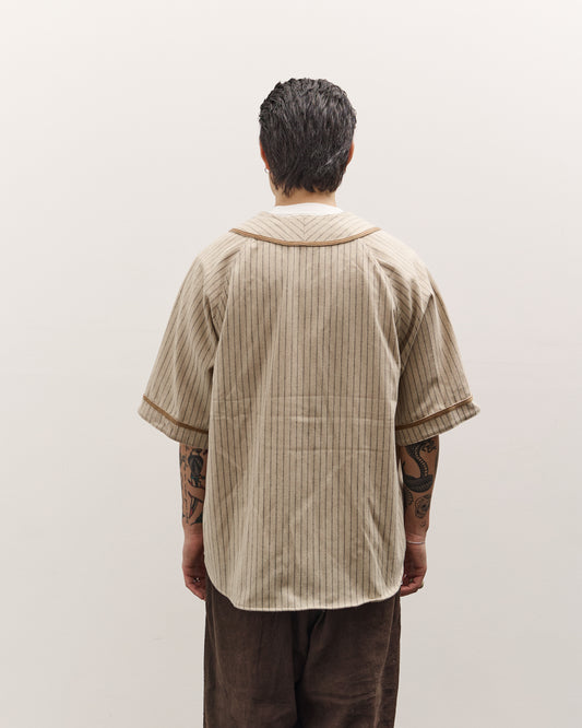 Kapital Wool Thin Stripe Great Women Baseball Shirt, Ecru