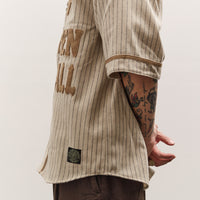 Kapital Wool Thin Stripe Great Women Baseball Shirt, Ecru