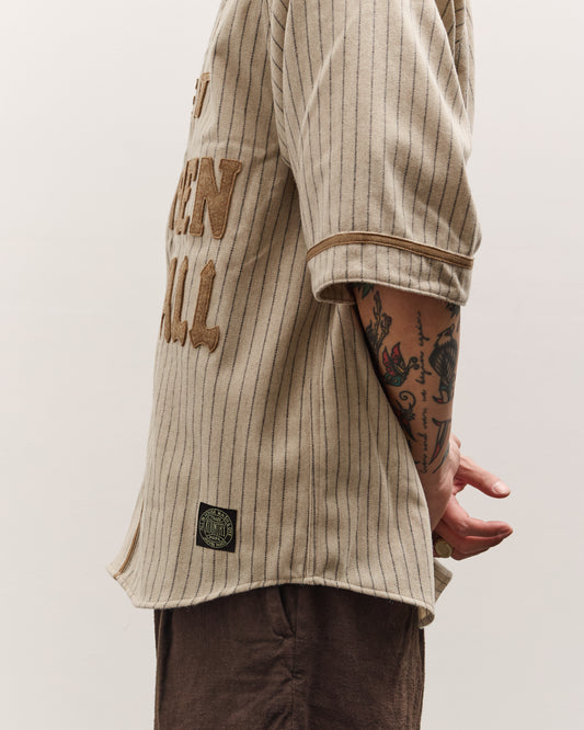 Kapital Wool Thin Stripe Great Women Baseball Shirt, Ecru