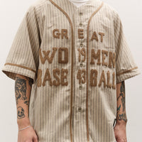 Kapital Wool Thin Stripe Great Women Baseball Shirt, Ecru