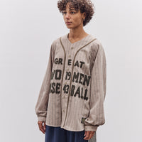 Kapital Wool Wide Stripe Great Women Baseball Long Sleeve Shirt, Beige