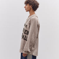 Kapital Wool Wide Stripe Great Women Baseball Long Sleeve Shirt, Beige