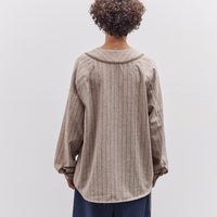Kapital Wool Wide Stripe Great Women Baseball Long Sleeve Shirt, Beige