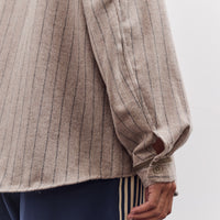 Kapital Wool Wide Stripe Great Women Baseball Long Sleeve Shirt, Beige