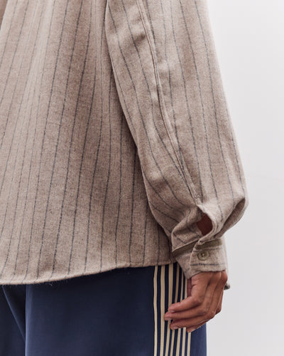 Kapital Wool Wide Stripe Great Women Baseball Long Sleeve Shirt, Beige