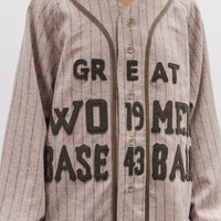 Kapital Wool Wide Stripe Great Women Baseball Long Sleeve Shirt, Beige