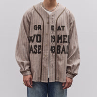 Kapital Wool Wide Stripe Great Women Baseball Long Sleeve Shirt Unisex, Beige