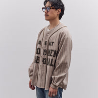 Kapital Wool Wide Stripe Great Women Baseball Long Sleeve Shirt Unisex, Beige