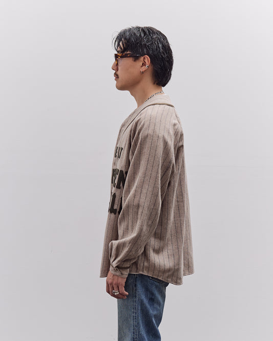 Kapital Wool Wide Stripe Great Women Baseball Long Sleeve Shirt Unisex, Beige