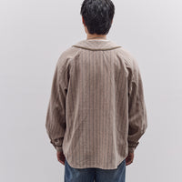 Kapital Wool Wide Stripe Great Women Baseball Long Sleeve Shirt Unisex, Beige
