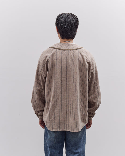 Kapital Wool Wide Stripe Great Women Baseball Long Sleeve Shirt Unisex, Beige