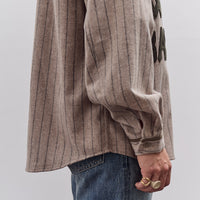 Kapital Wool Wide Stripe Great Women Baseball Long Sleeve Shirt Unisex, Beige