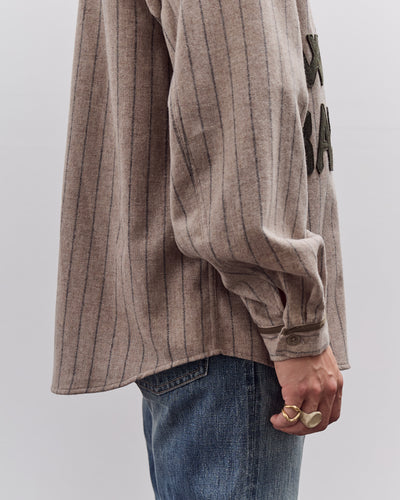 Kapital Wool Wide Stripe Great Women Baseball Long Sleeve Shirt Unisex, Beige