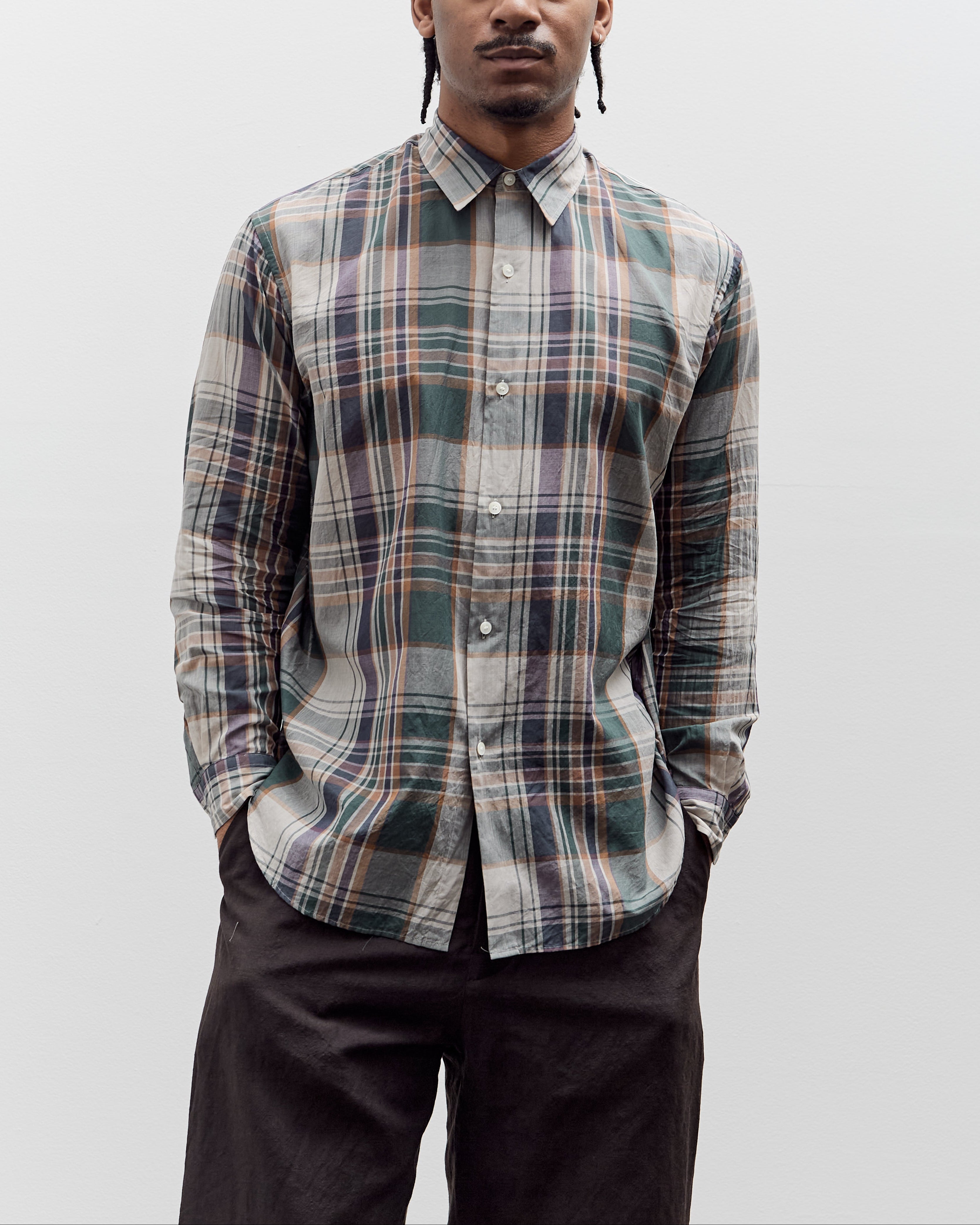 トップス KAPTAIN SUNSHINE GauzePlaidPlainSS Shirt Kaptain Sunshine Gauze Plaid Plain Shirt, Forest Plaid – Glasswing